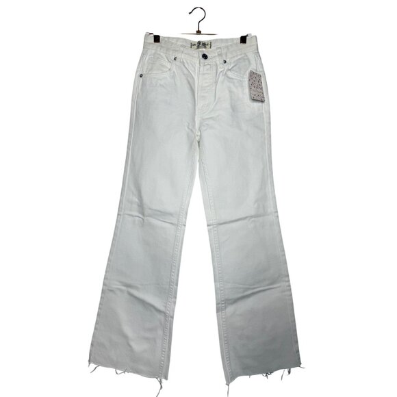Free People High Rise Straight Flare Jeans Size 24 White 100% Cotton Frayed New - Picture 2 of 10